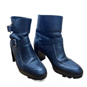 Robert Clergerie Ankle Boots Womens Size 39/8 Black Buckles Moto Heeled Lug Sole